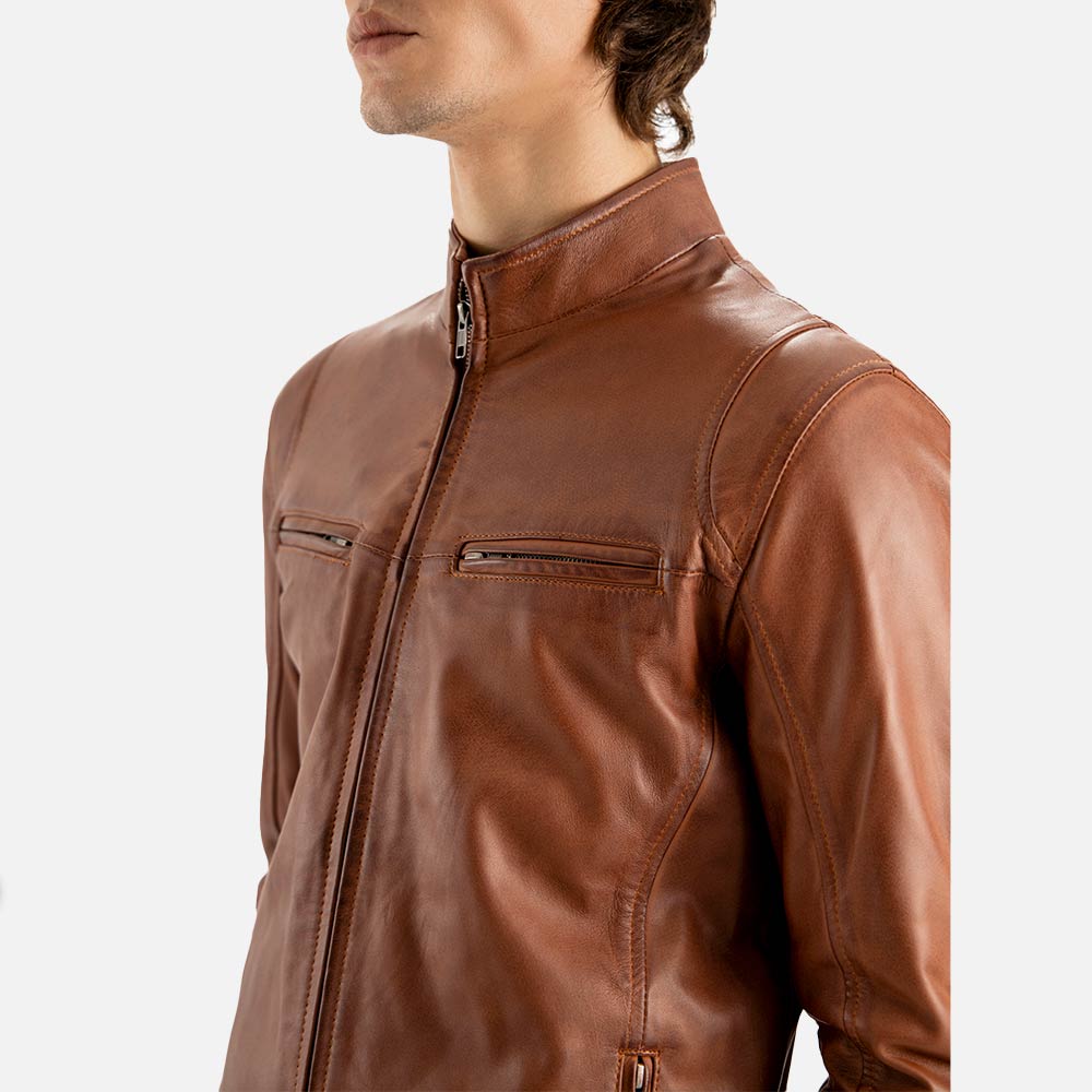 Firenze Tan Waxed Leather Biker Jacket