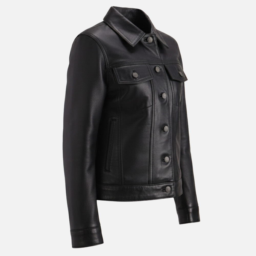 Gran Paradiso Black Leather Trucker Jacket