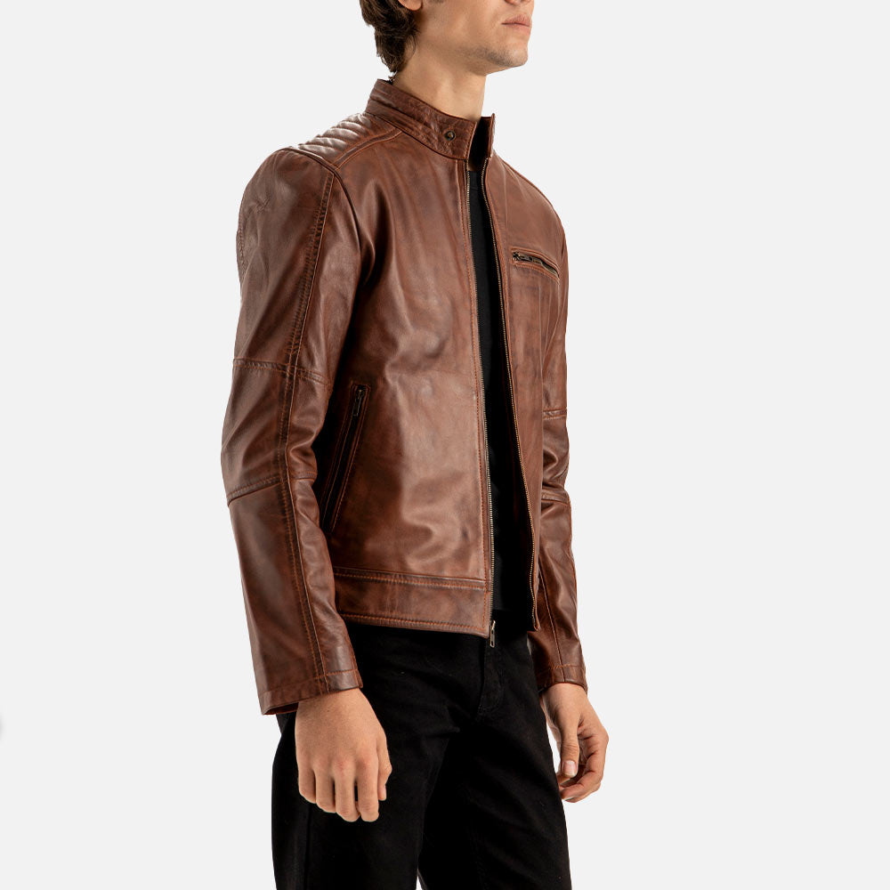 Puglia Tan Waxed Leather Biker Jacket