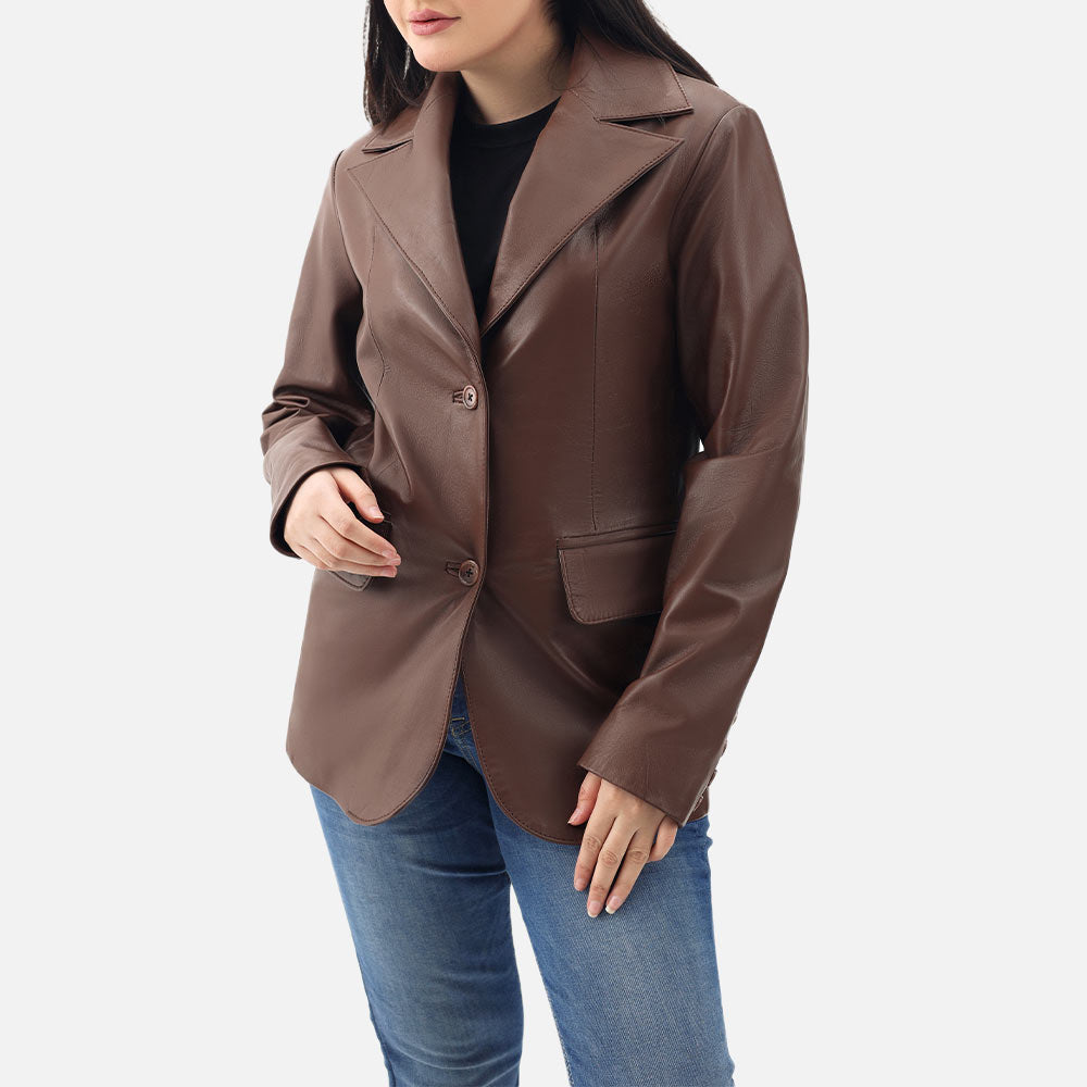 Vento Brown Leather Blazer