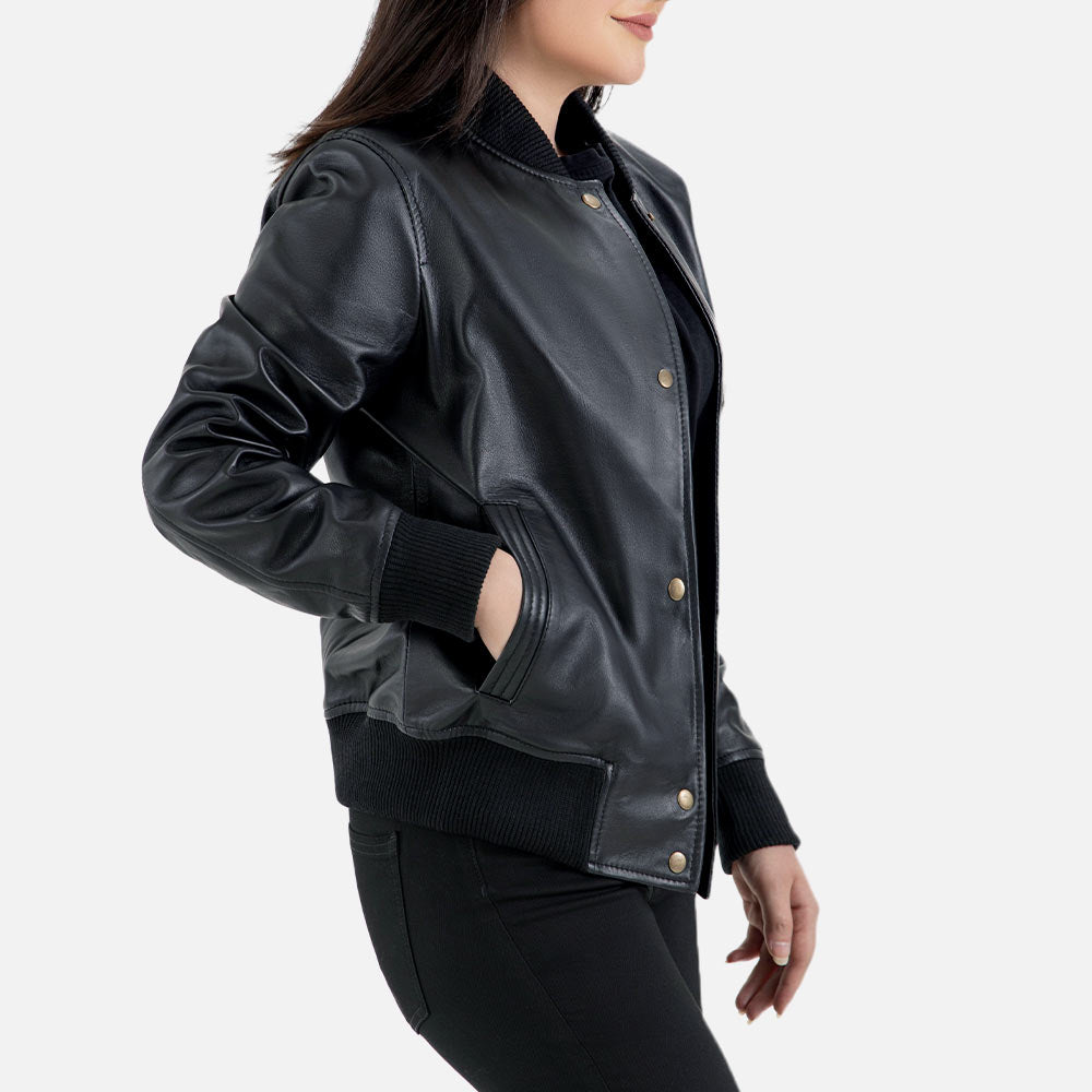 Catania Black Leather Bomber Jacket