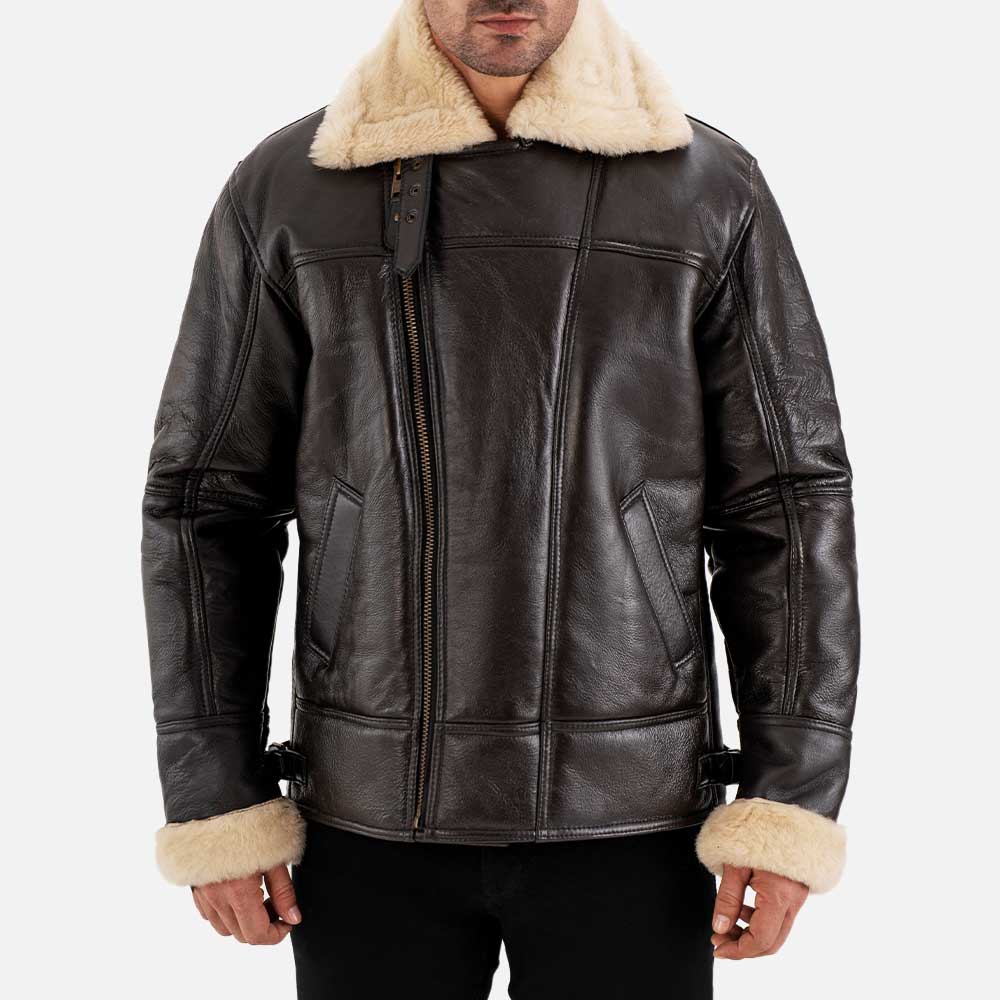 Merano Brown & White Real Shearling Bomber Jacket