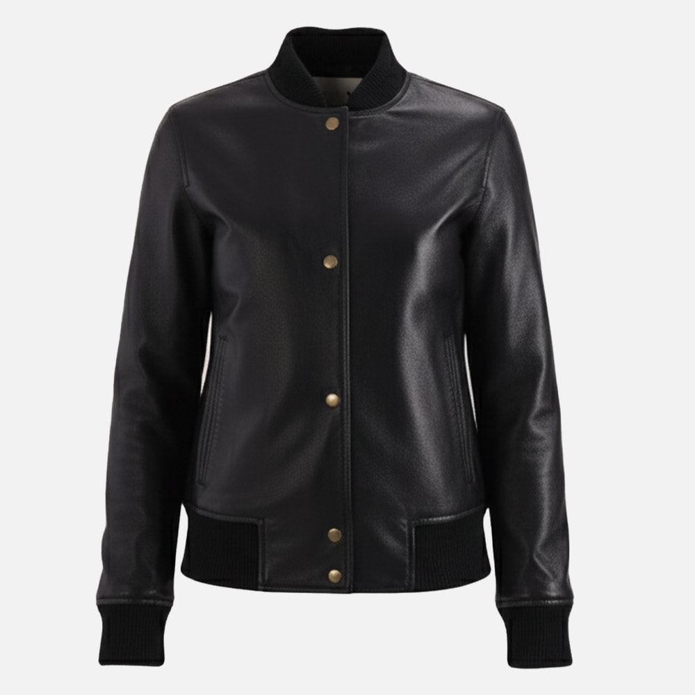 Catania Black Leather Bomber Jacket