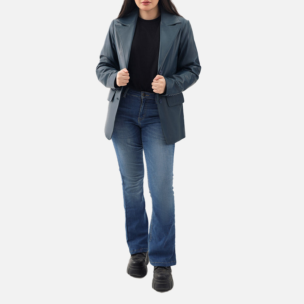 Vento Blue Leather Blazer
