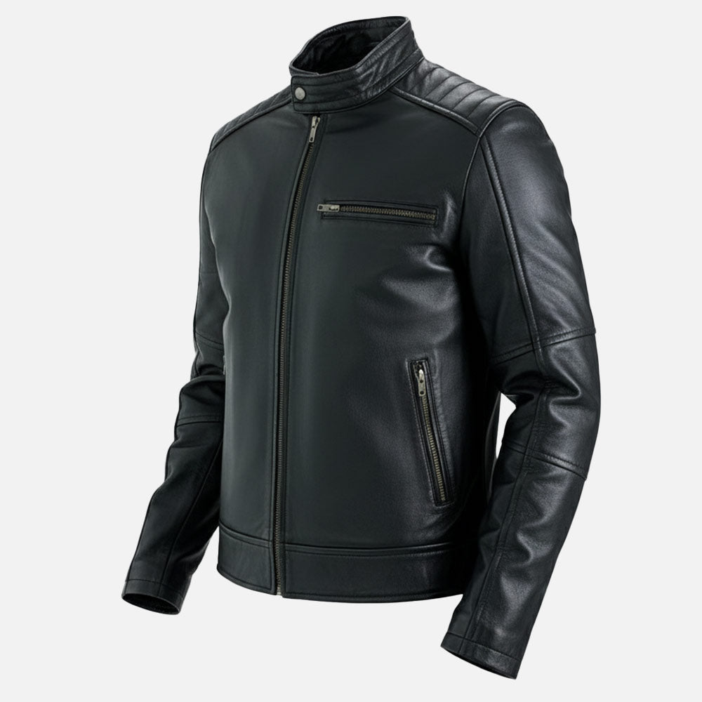 Puglia Black Leather Biker Jacket