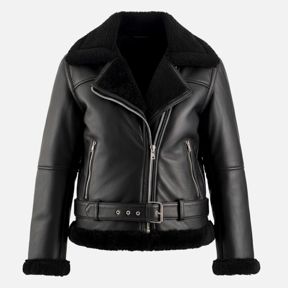 Brivido Black Real Shearling Bomber Jacket