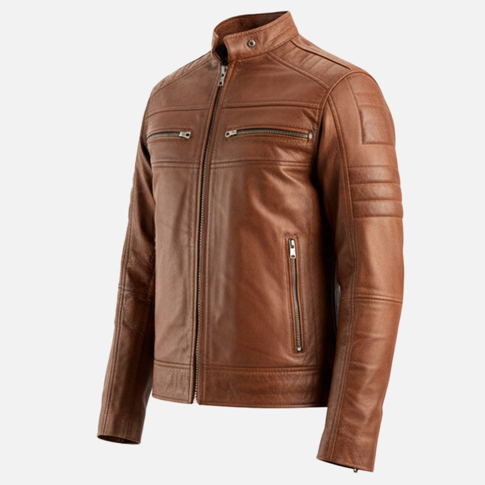 Cagliari Tan Waxed Biker Leather Jacket