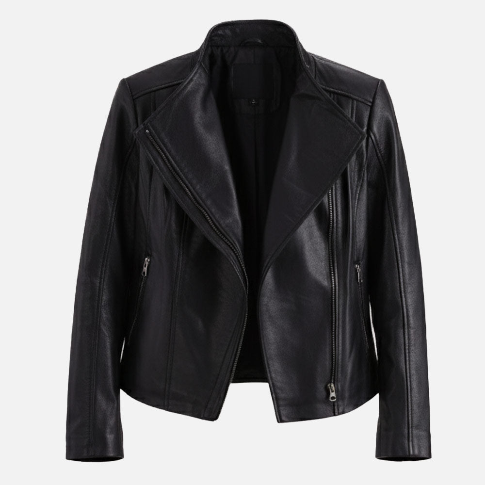 Fiamma Black Leather Biker Jacket