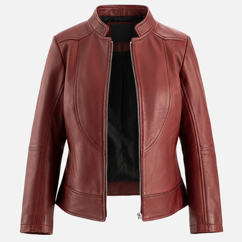 Sestriere Maroon Leather Biker Jacket