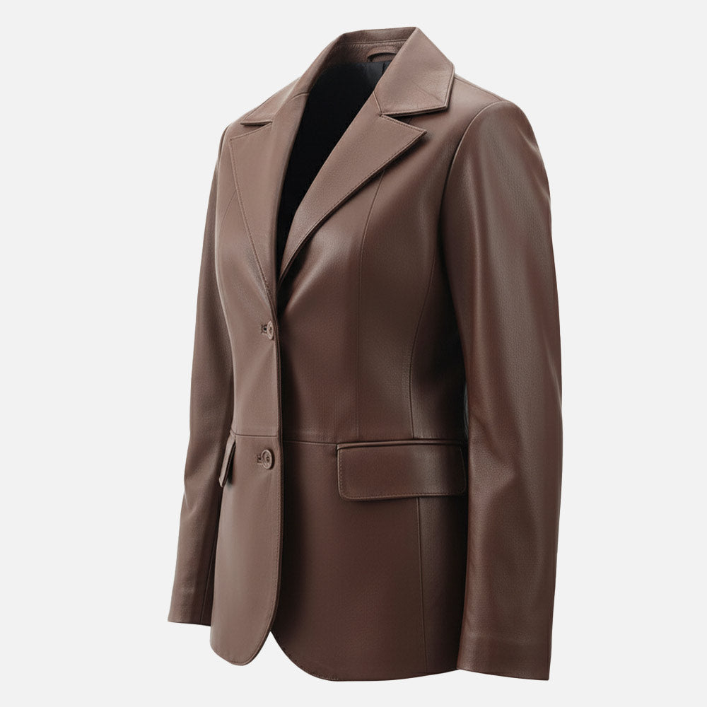 Vento Brown Leather Blazer