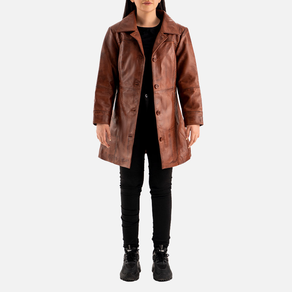Piuma Nera Brown Leather Trench Coat