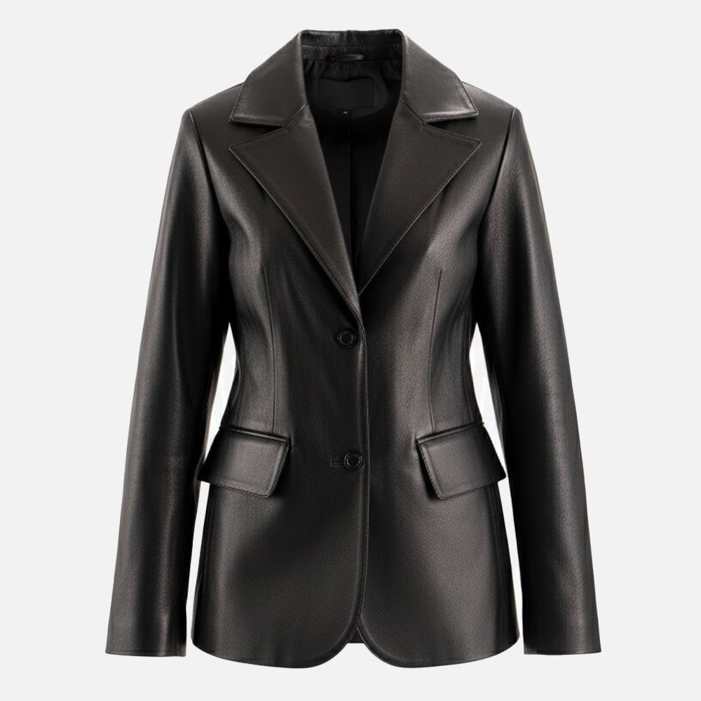 Vento Black Leather Blazer