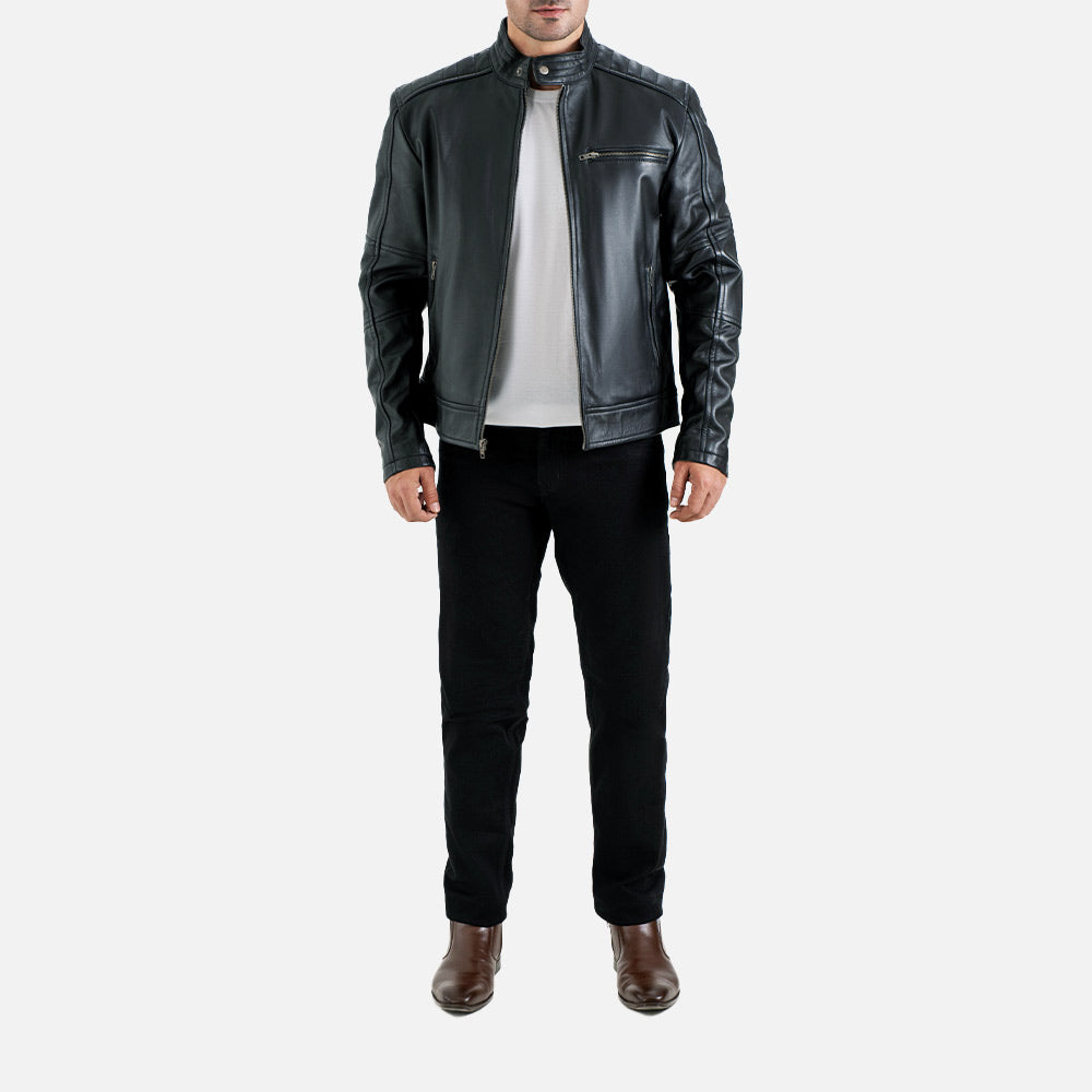 Puglia Black Leather Biker Jacket
