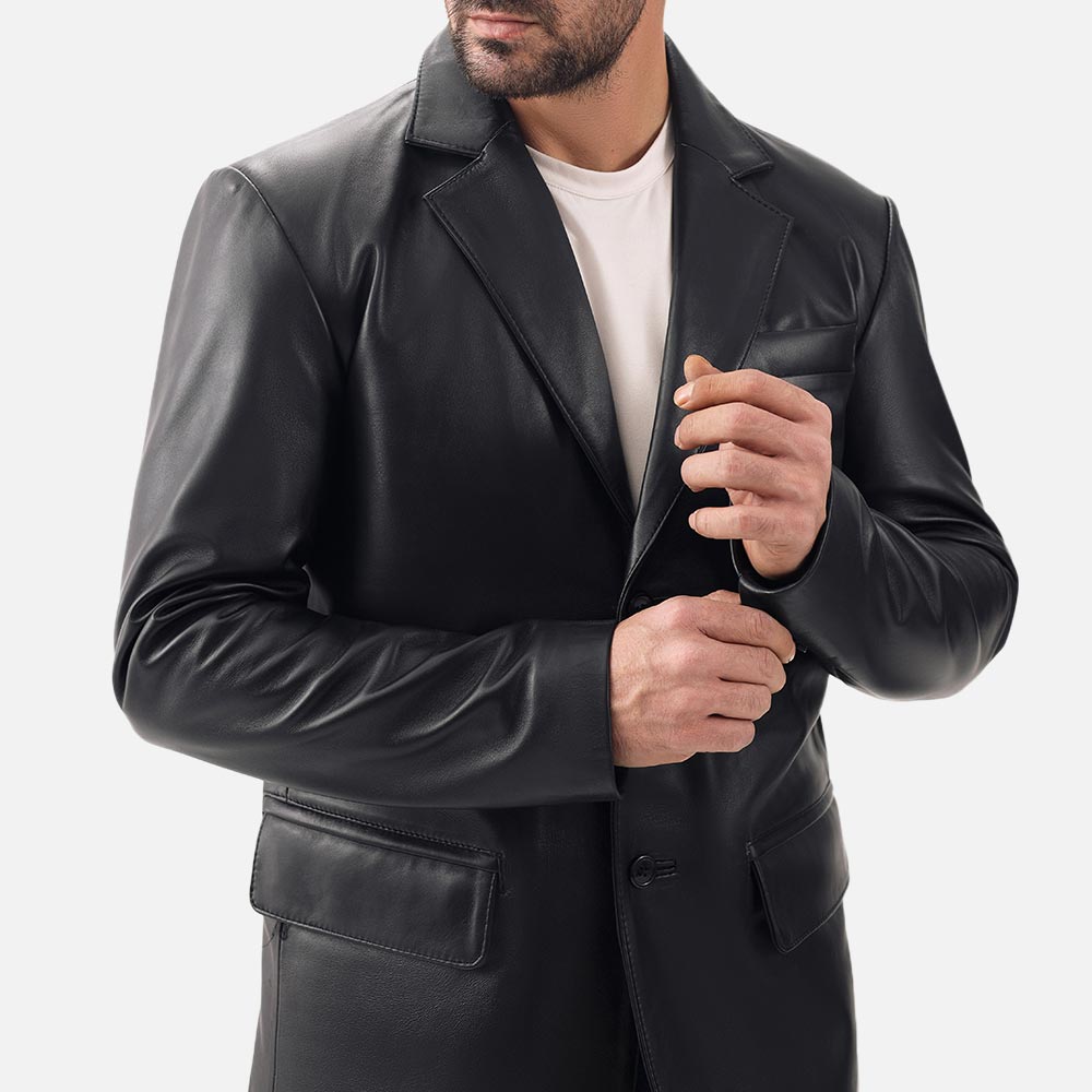 Bolzano Black Leather Coata both hand