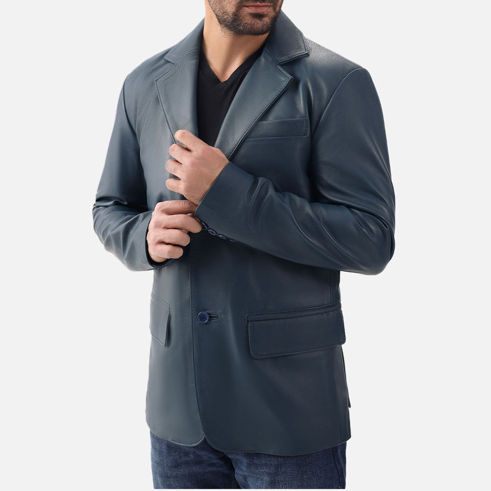 Bolzano Blue Leather Coat front