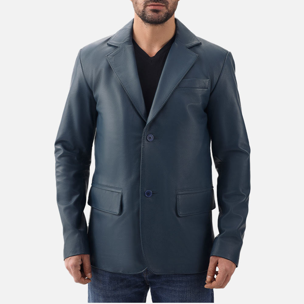 Bolzano Blue Leather Coat hlf face