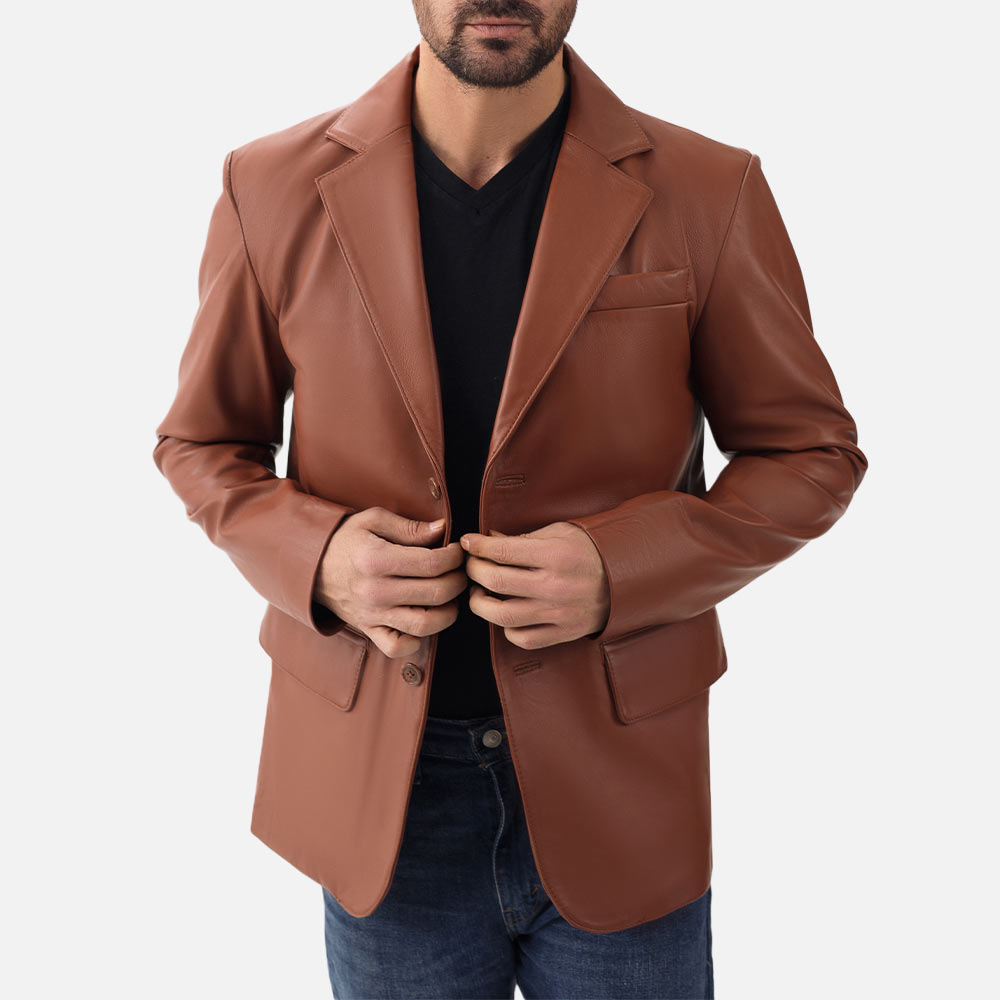 Bolzano Tan Leather Coat Front