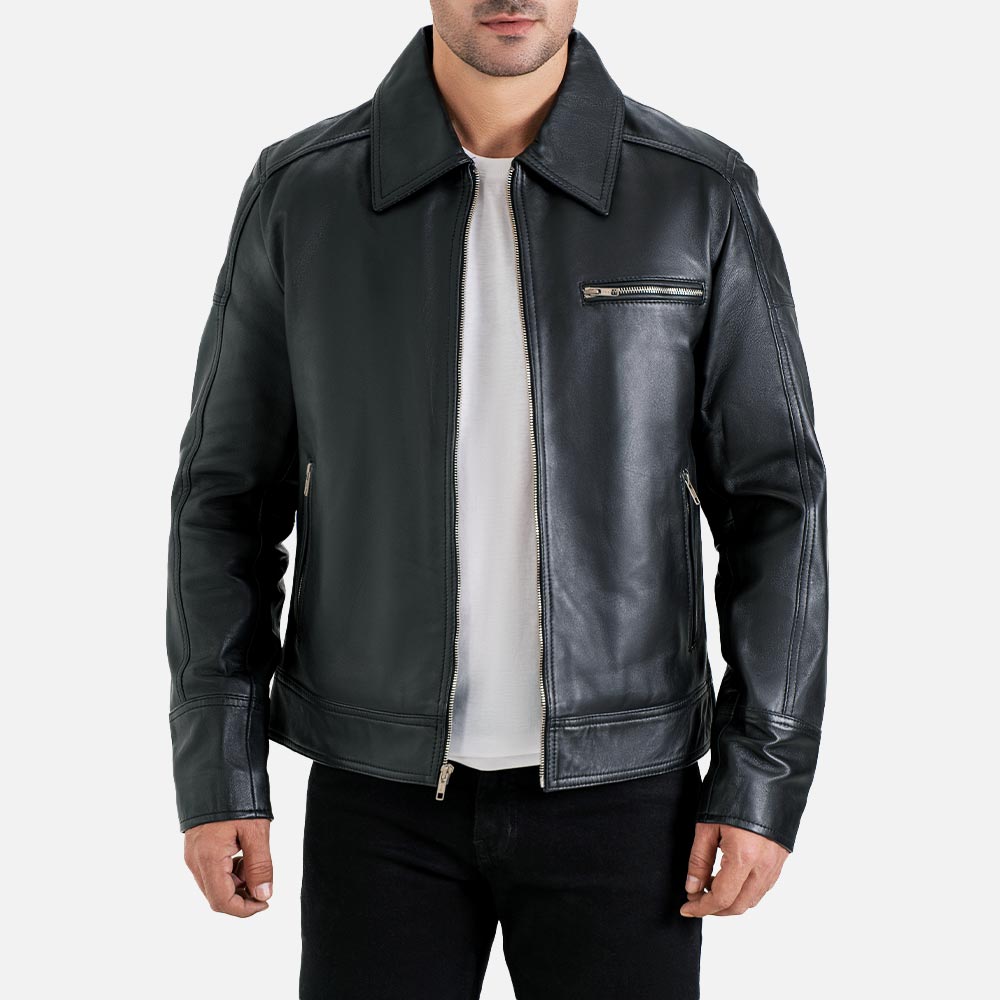 Calabria Black Leather Biker Jacket front view