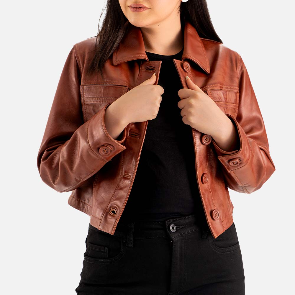 Capri Brown Leather Biker Jacket both hand
