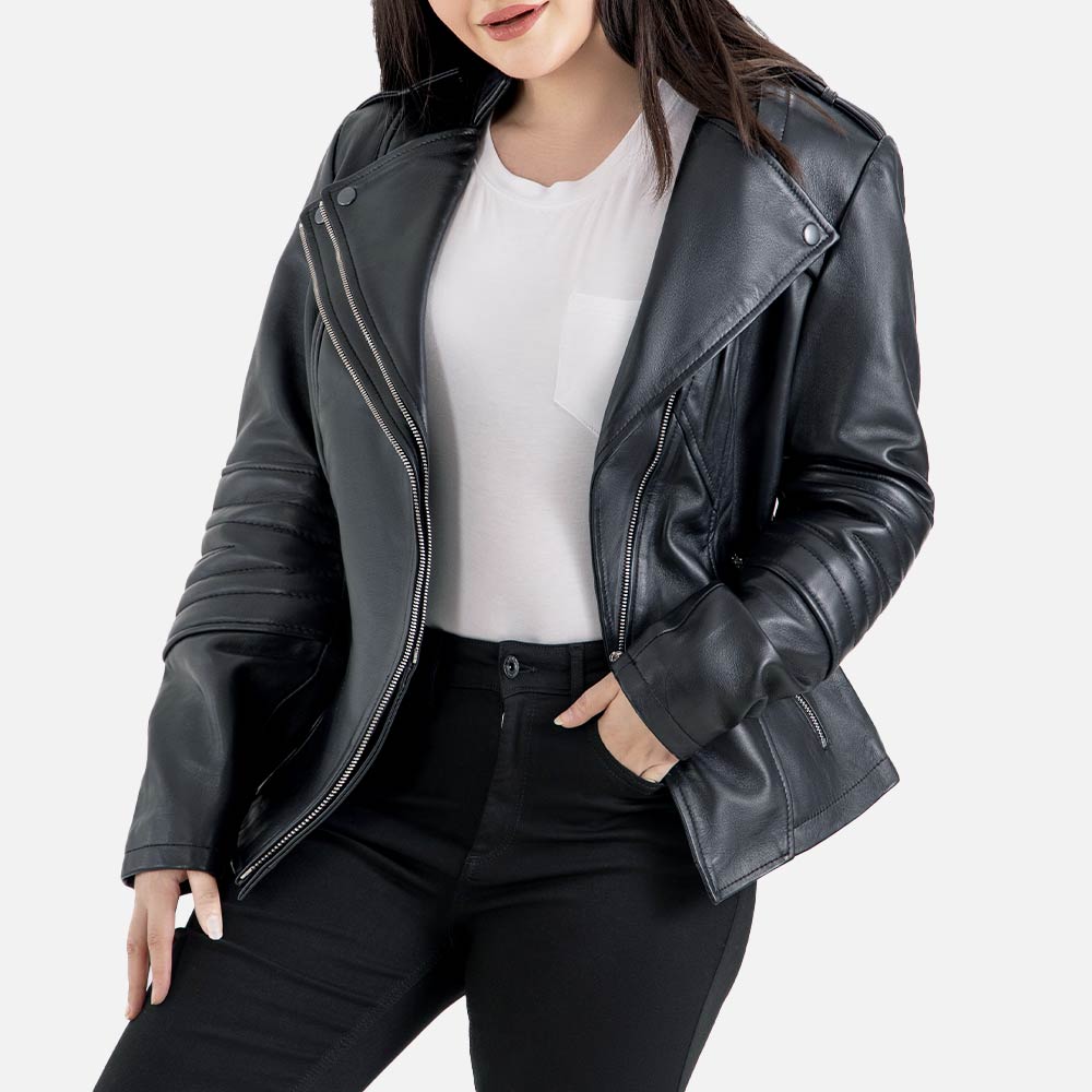 Courmayeur Black Leather Biker Jacket half face