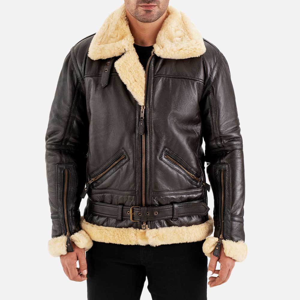 Dolomiti RAF Brown Real Shearling Bomber Jacket both hand
