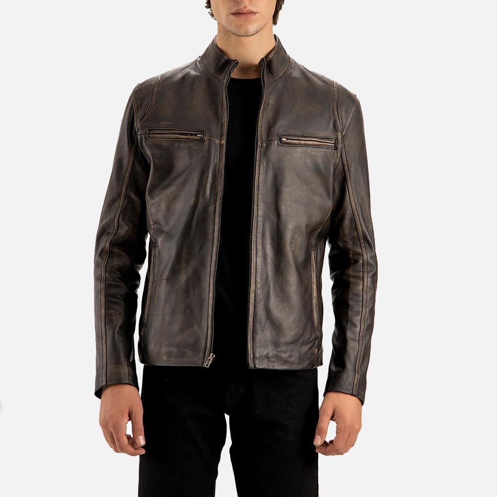 Firenze Distressed Brown Leather Biker Jacket front