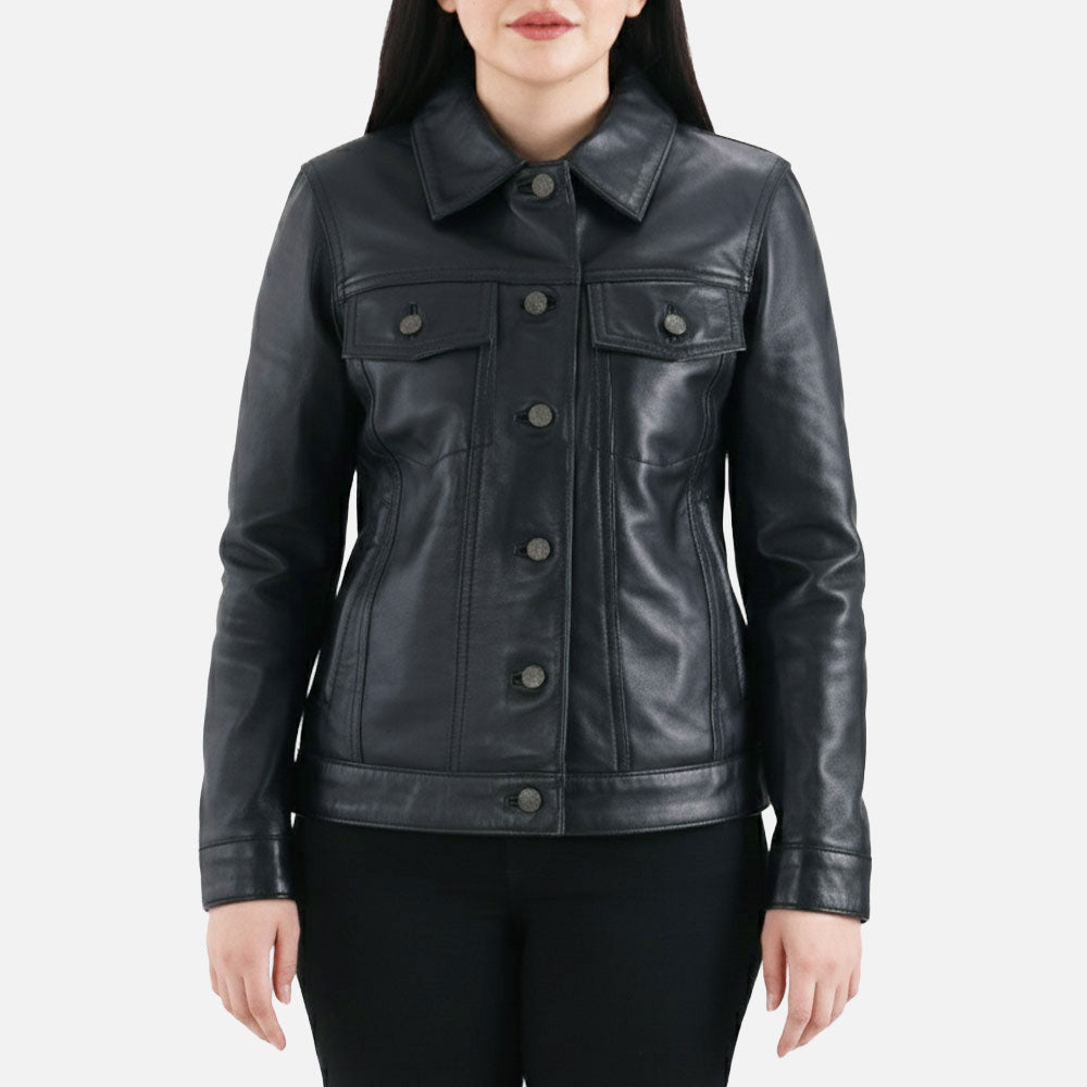 Gran Paradiso Black Leather Trucker Jacket Frontt