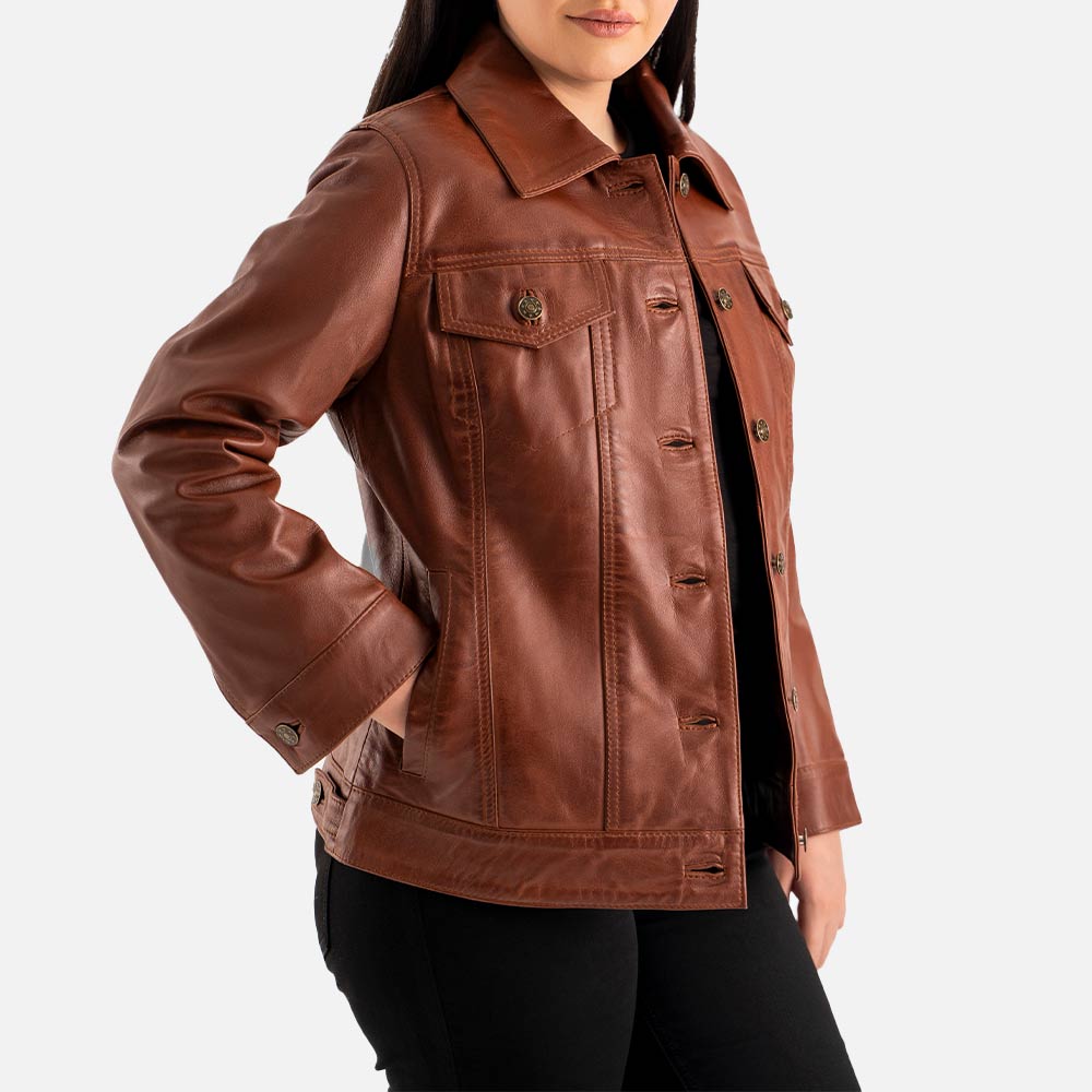 Gran Paradiso Brown Leather Trucker Jacket Right Sidee
