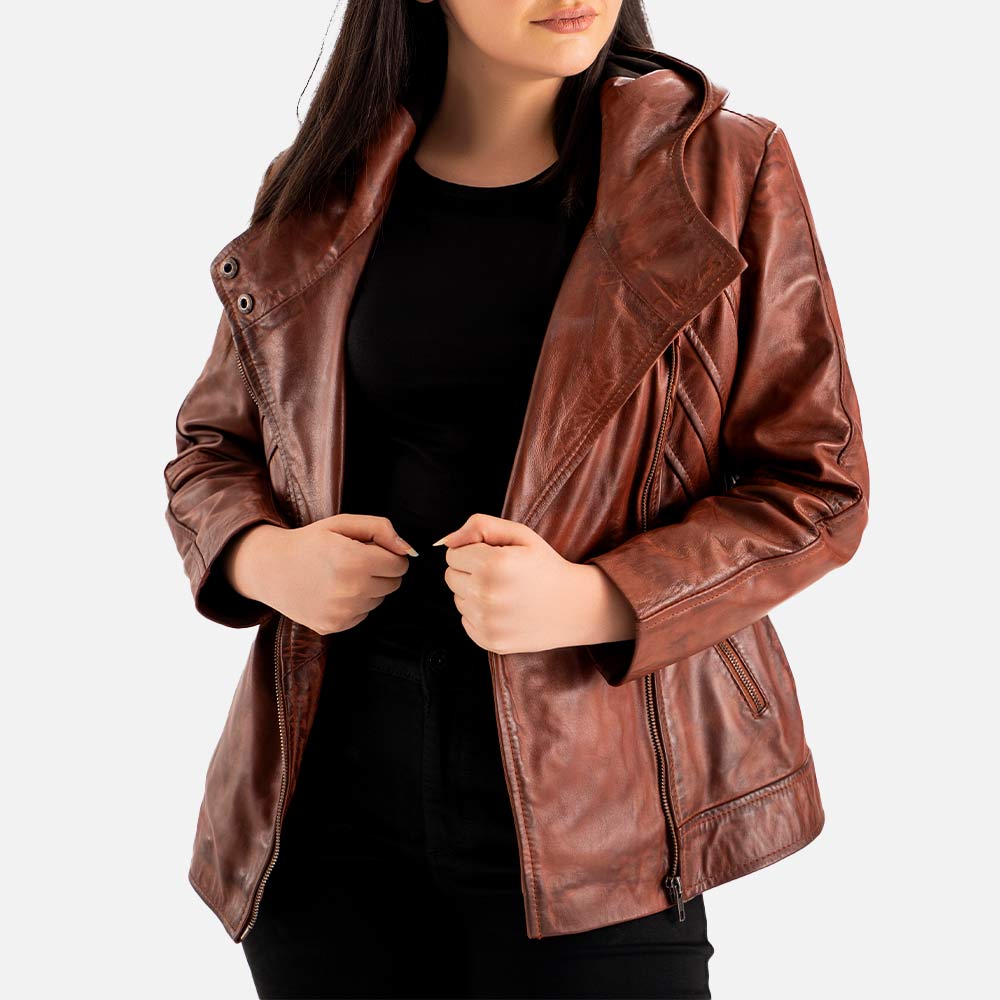 Linea Femmina Brown Leather Biker Jacket Hand