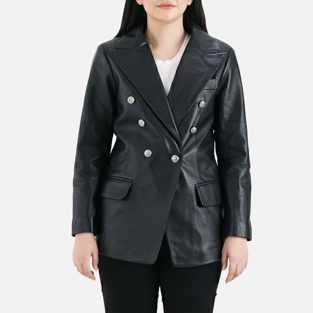 Monte Black Leather Blazer Front
