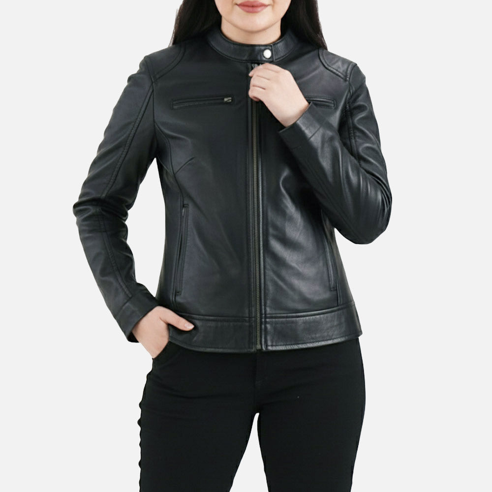 Nera Notte Black Leather Biker Jacket Both Hand