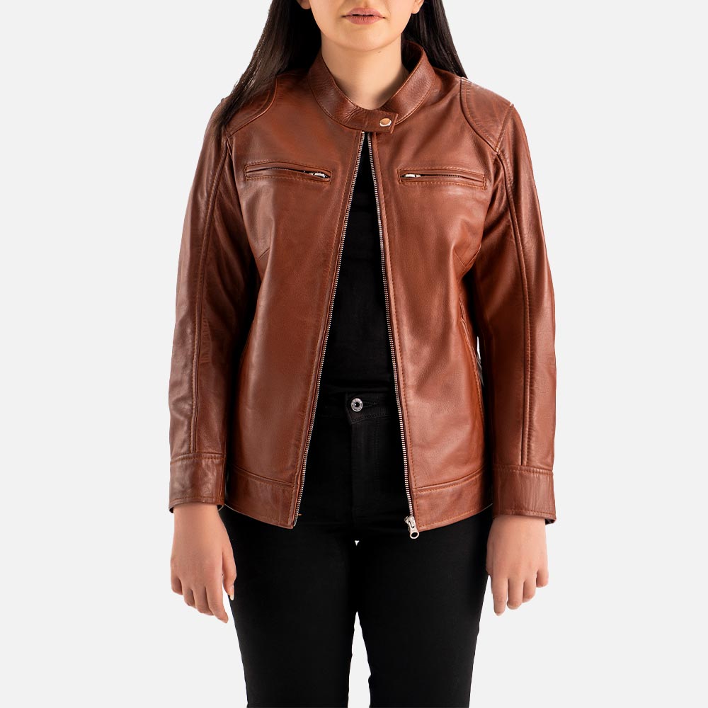 Nera Notte Brown Leather Biker Jacket HalffOpenn