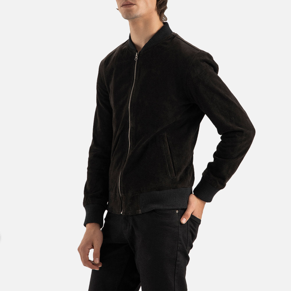 Ortisei Black Suede Bomber Jacket left hand