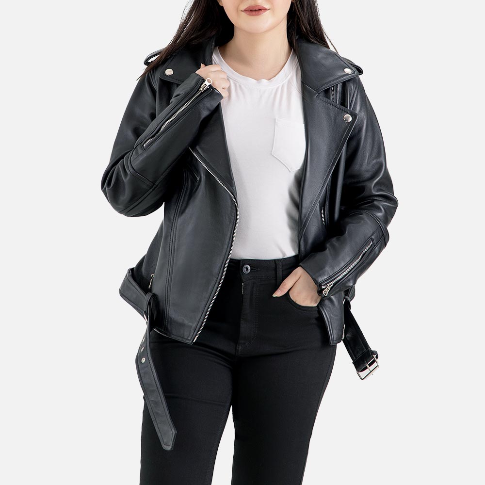 Pelle Rosa Black Leather Biker Jacket Oopen