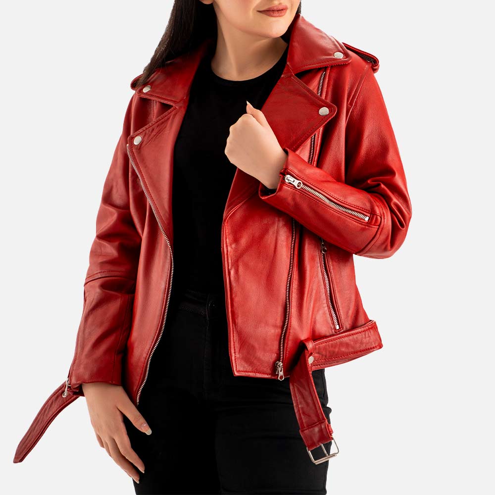 Pelle Rosa Red Leather Biker Jacket Left Hand