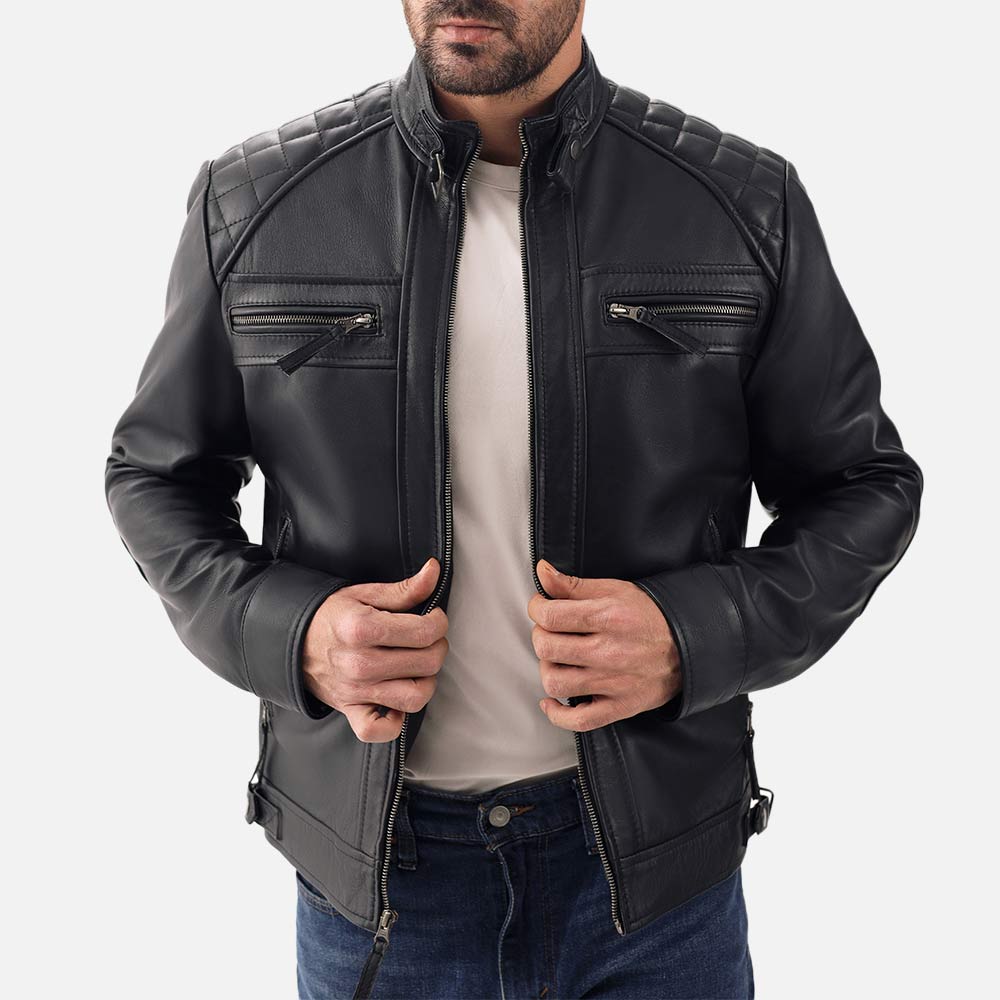 Salerno Black Leather Biker Jacketopen
