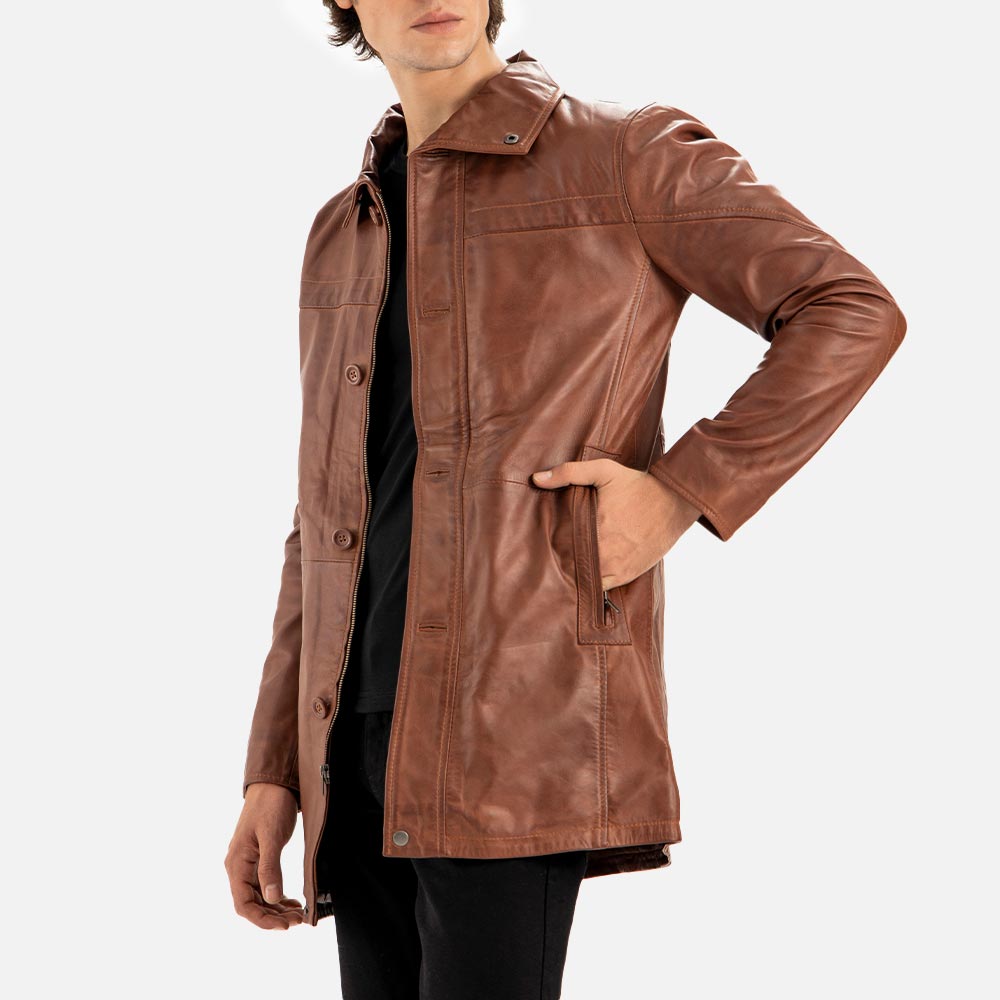 Sardegna Brown Leather Coat right side
