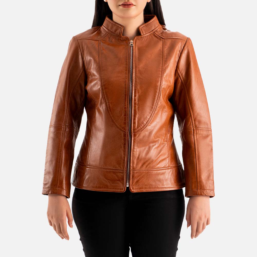 Sestriere Tan Leather Biker Jacket halff face