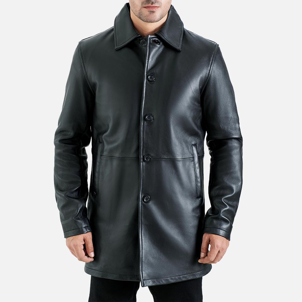 Sicilia Black Leather Coat front