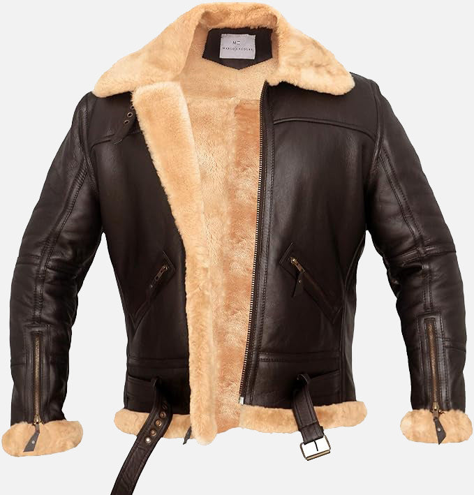 Alpha Raf Real Shearling Bomber Jacket Brown