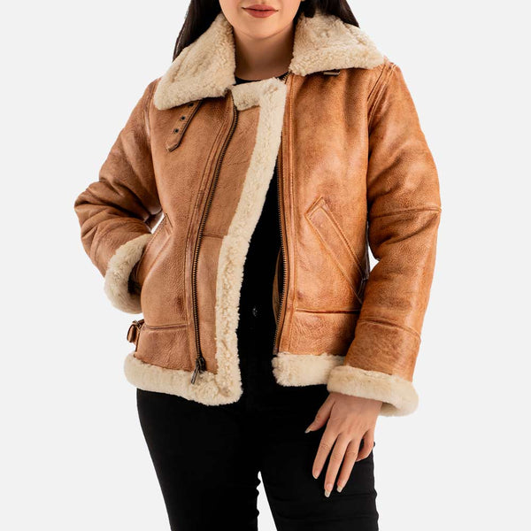 Freda B3 Tan Real Shearling Bomber Jacket