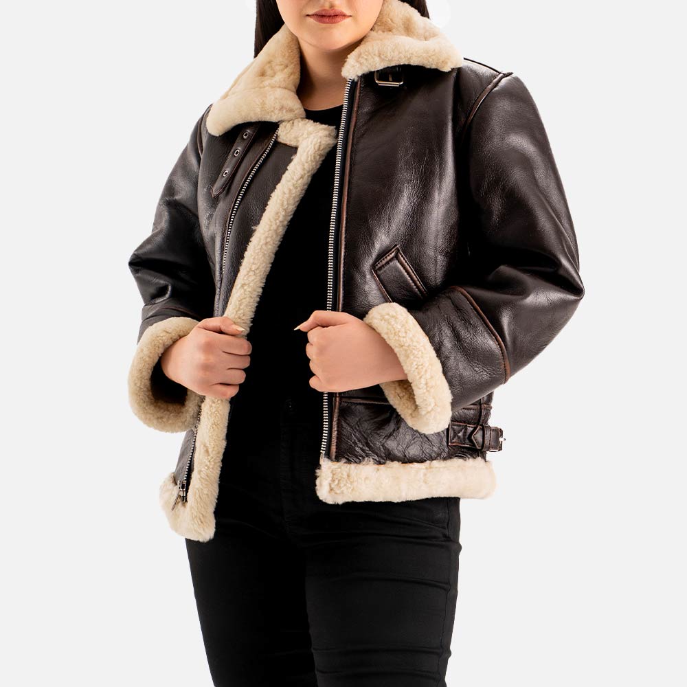 Freda B3 Distressed Brown Real Shearling Bomber Jacket