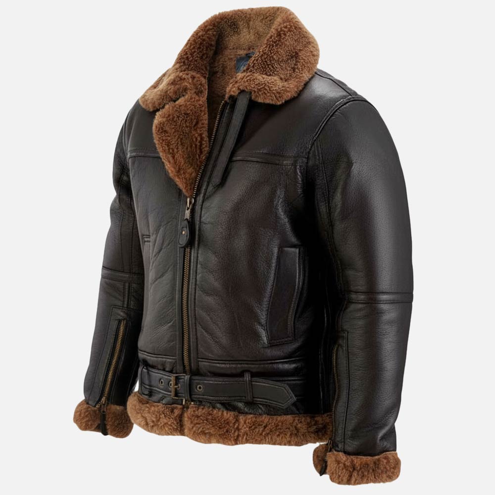 Bormio RAF Brown Real Shearling Bomber Jacket
