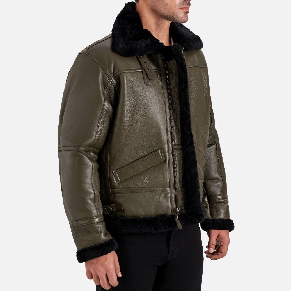 Trentino B3 Green Real Shearling Bomber Jacket