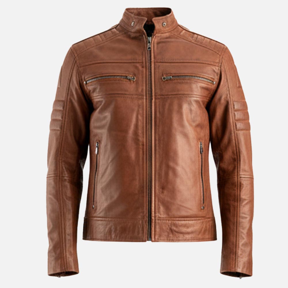 Cagliari Tan Waxed Biker Leather Jacket
