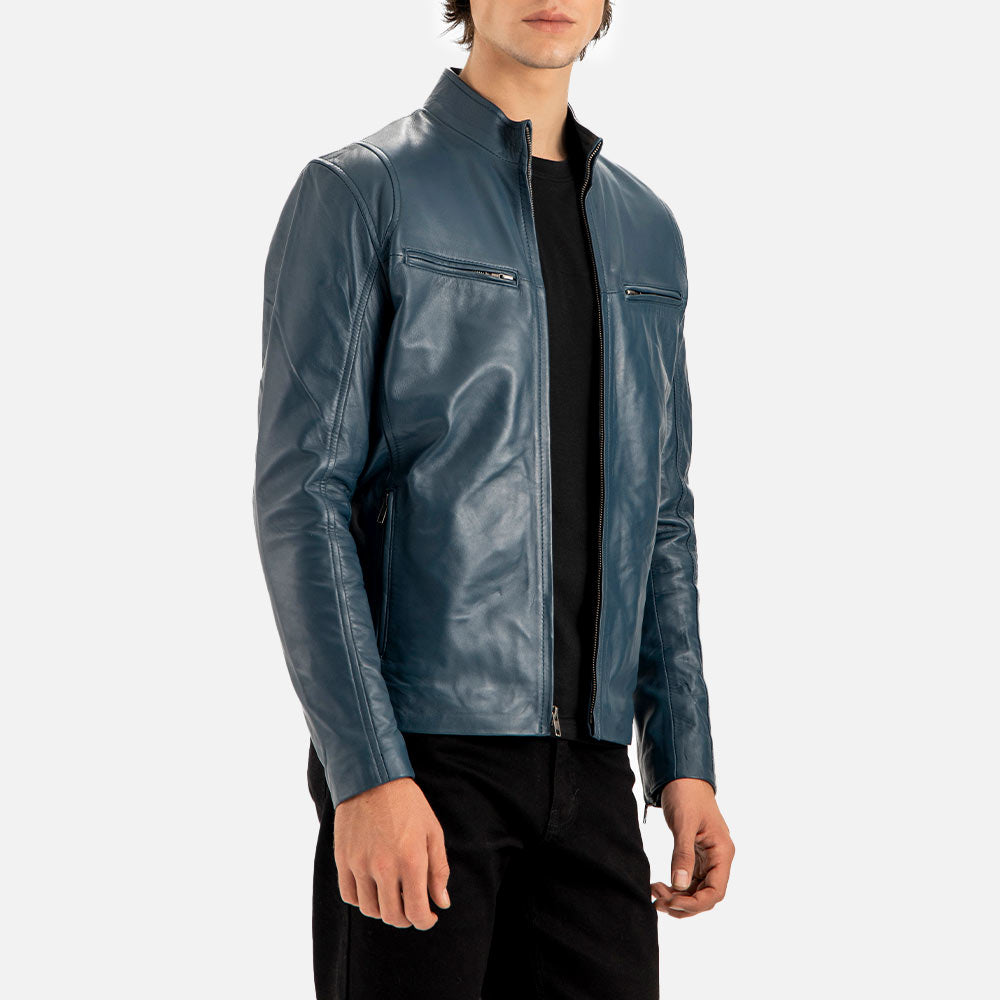 Firenze Blue Leather Biker Jacket