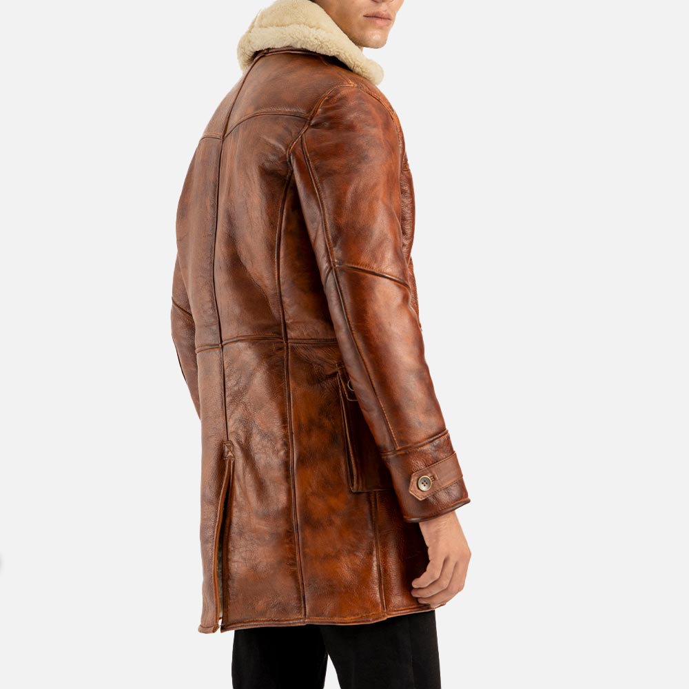 Monte Rosa Distressed Tan Real Shearling Bomber Coat