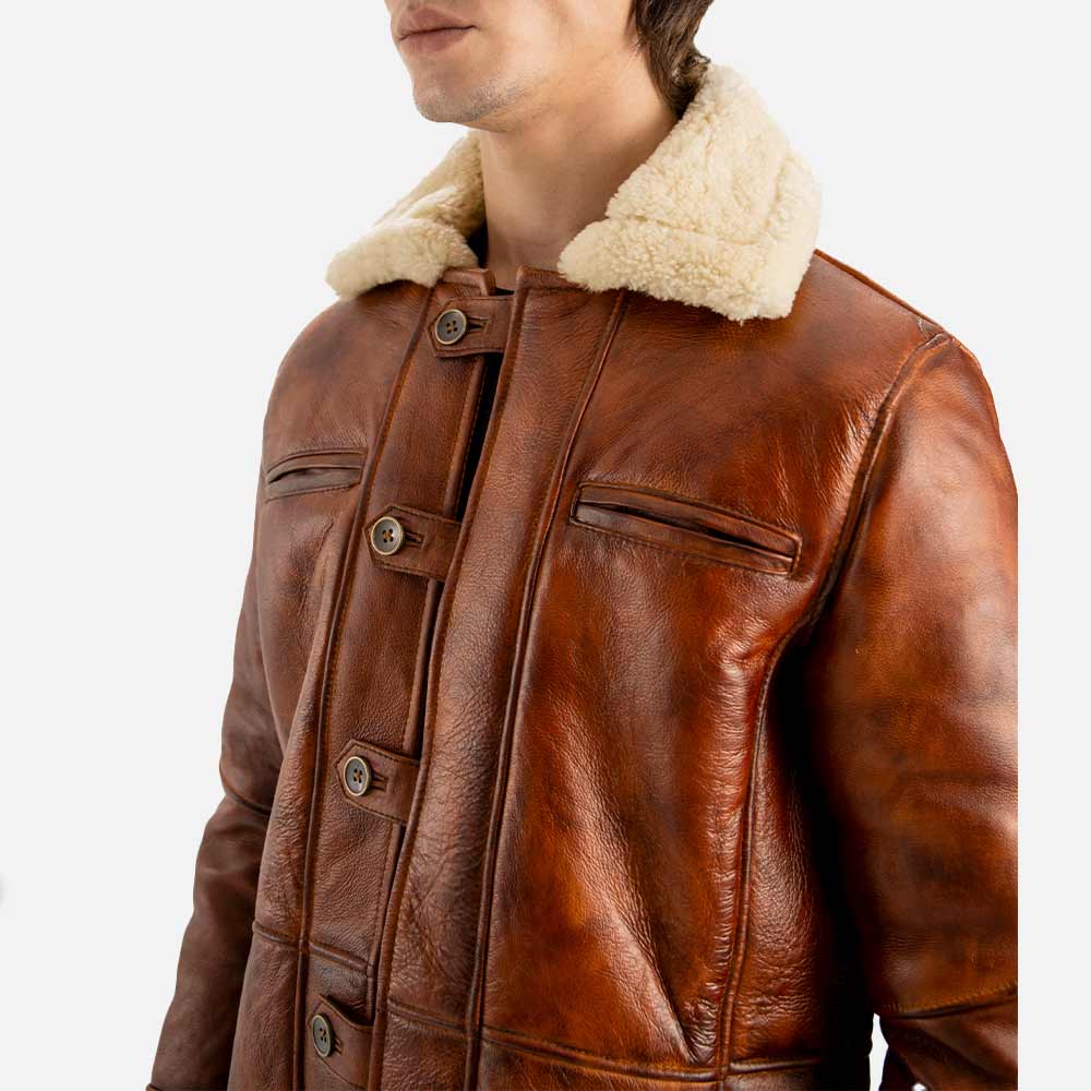 Monte Rosa Distressed Tan Real Shearling Bomber Coat