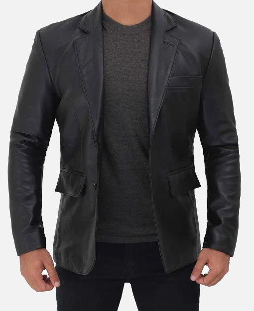 Regal Cognac Black Leather Blazer