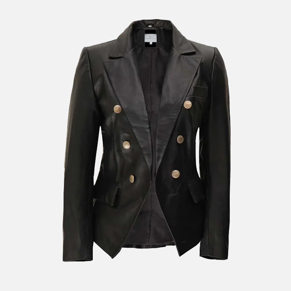 Women’s Double Breasted Black Kardashian Leather Blazer